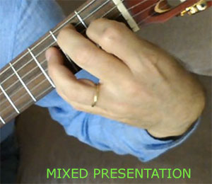 Classical guitar techniqe, Mixed presentation of the left hand